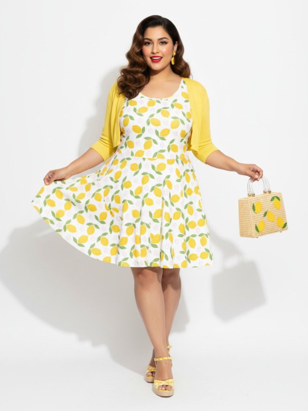 Lemon Print Vintage 50s Swing Dress Plus Size